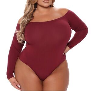 FASHION Nova Wine Day To Day Off Shoulder Bodysuit (T07.3)